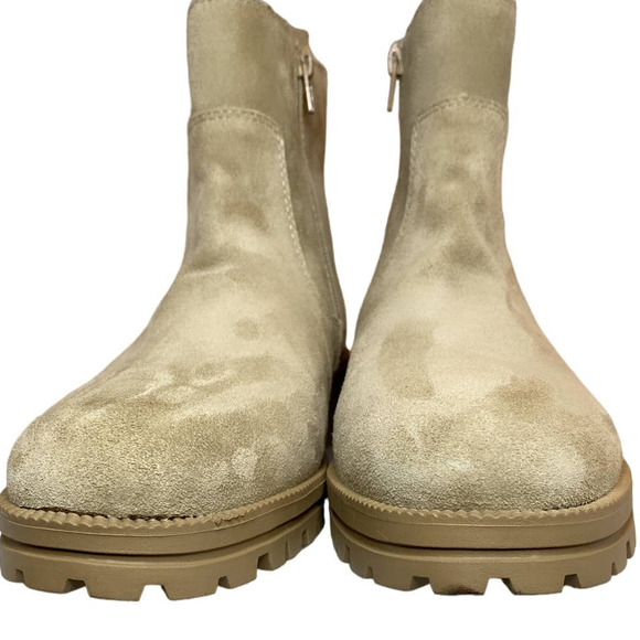 Boho Chic Lucky Brand Womens 8.5 Tan Suede Side Zip Light Academia Boots NEW - Picture 2 of 8